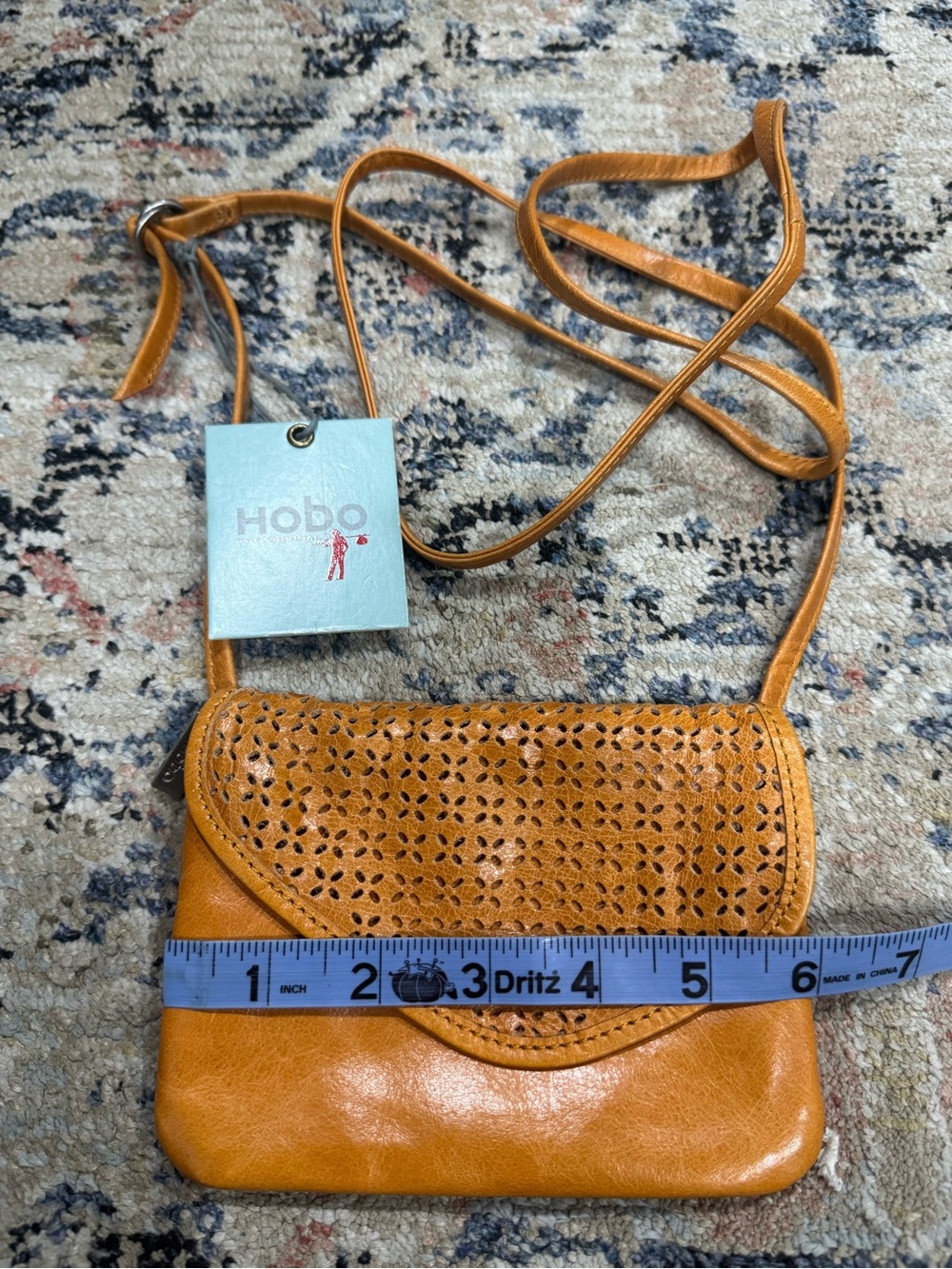 HOBO The Original Lexa Laser-Cut Leather Crossbody Bag - Tangerine / Tan - NWT - Picture 6 of 7